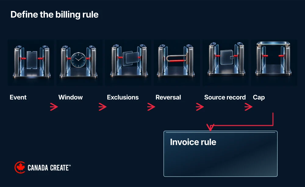 A potential payable event moves through six agreed definition and evidence gates before invoicing.