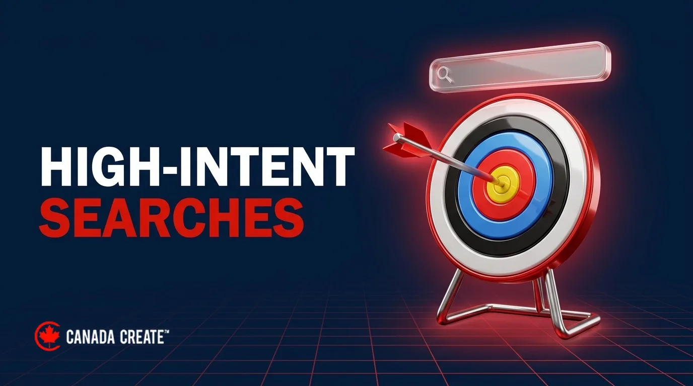 High-intent searches: a red arrow in the bullseye of a target under a search bar