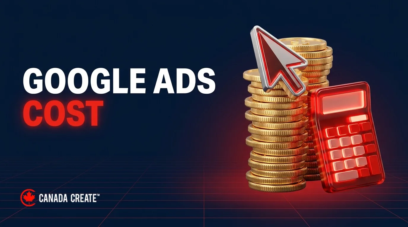 Google Ads cost: a cursor on a stack of gold coins beside a red calculator