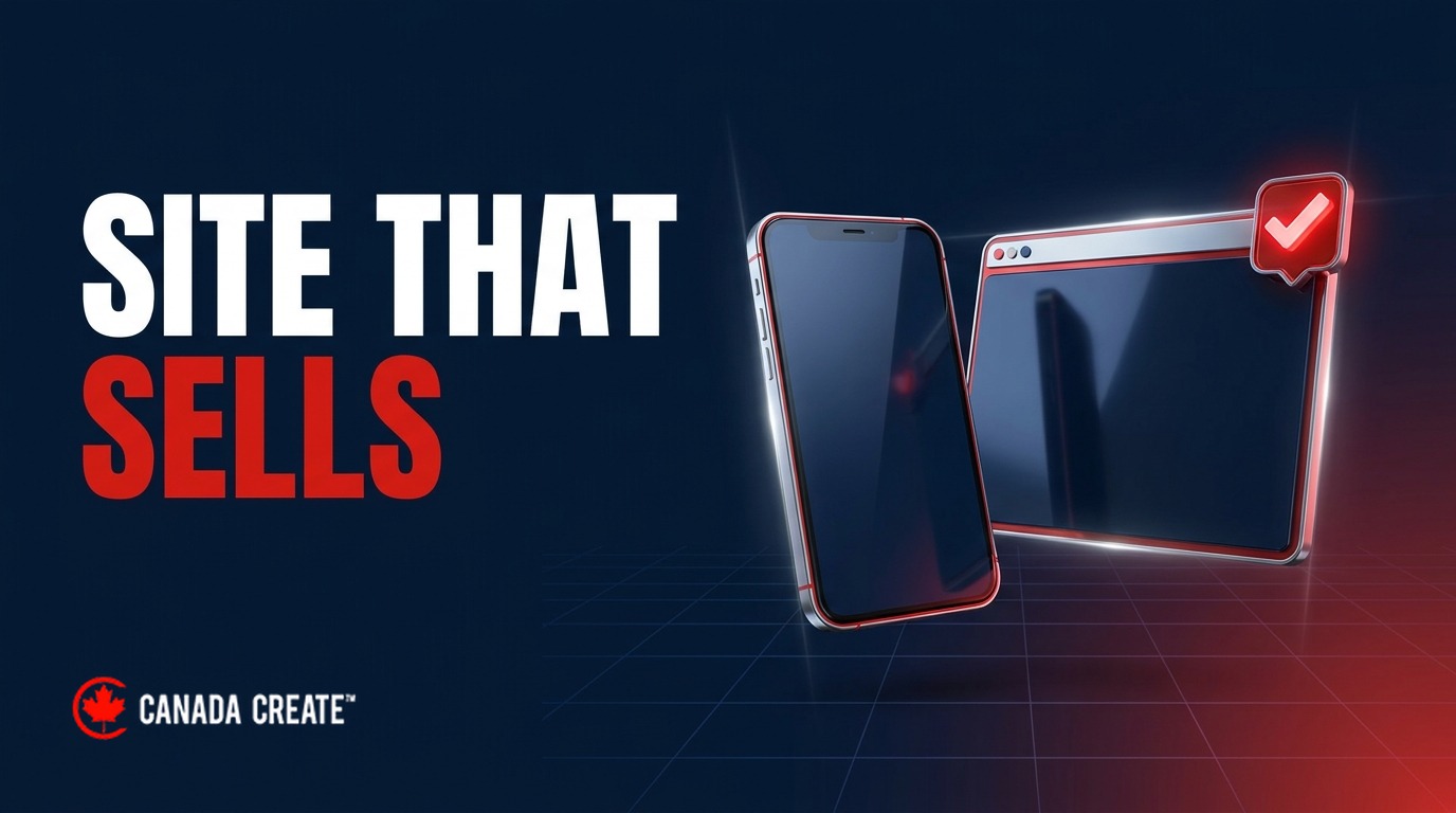 Site that sells: a smartphone and browser window with a red checkmark badge