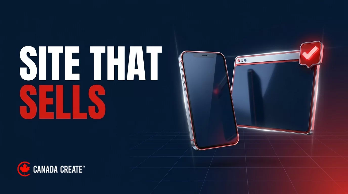 Site that sells: a smartphone and browser window with a red checkmark badge