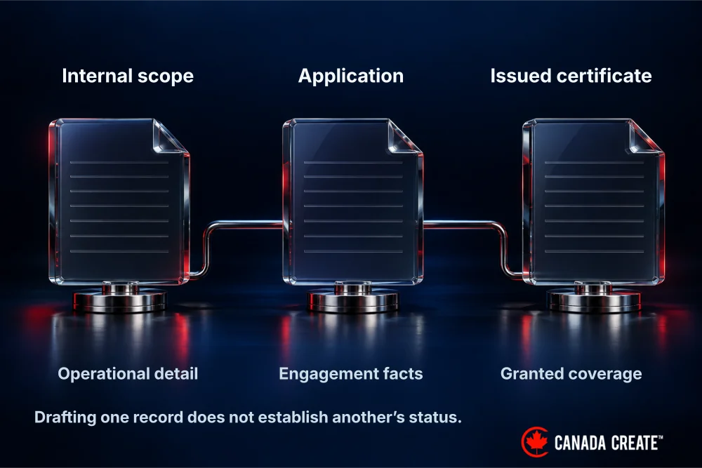 Three documents serve operational owners, the certification body and certificate readers.