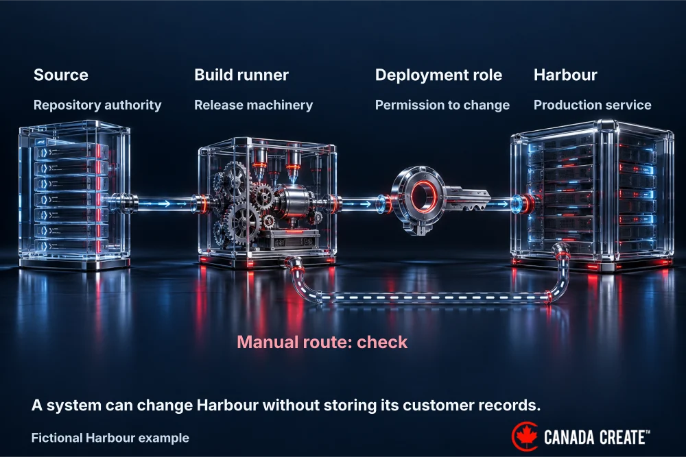 Source, build and deployment identities form a path to the production service.