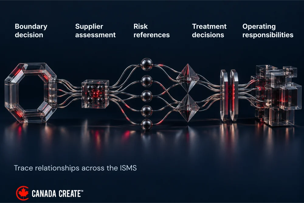 B10 connects to supplier assessment, information-security risks, treatment decisions and relevant operating responsibilities.
