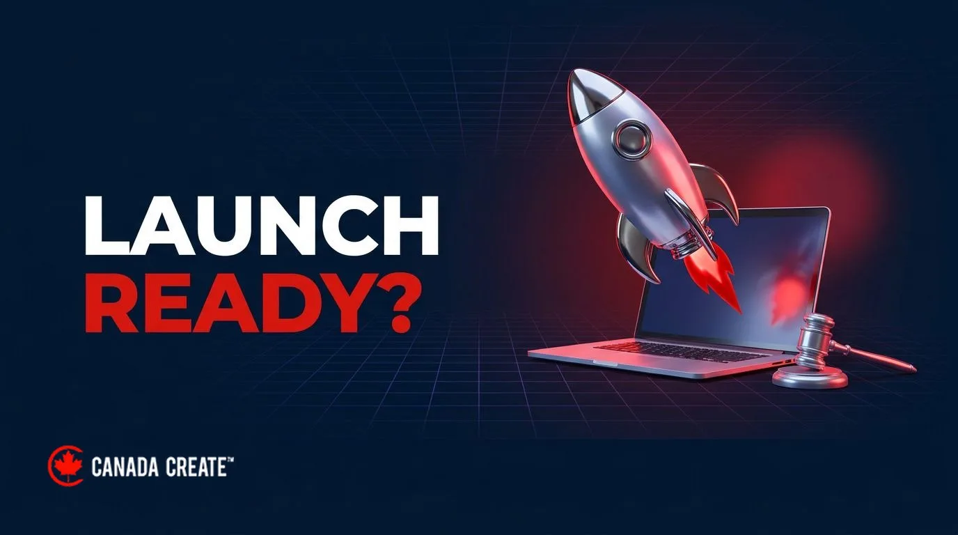 Launch ready: a rocket lifting off from a laptop screen beside a gavel