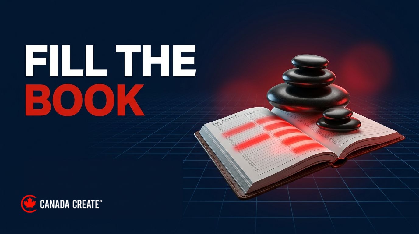 Fill the book: massage stones stacked on an open appointment book with time slots glowing red