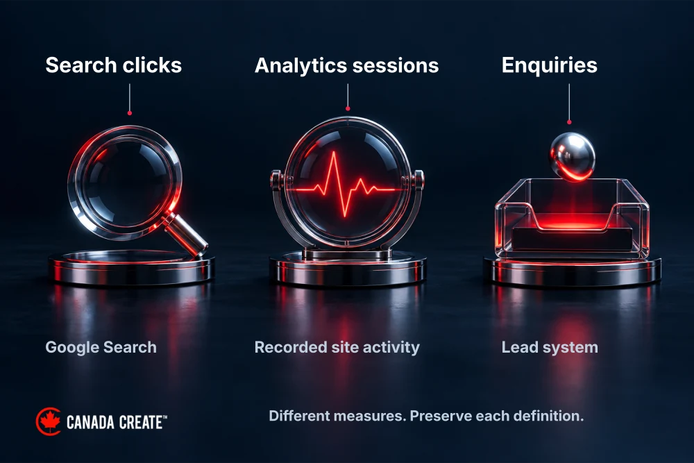 Three separate instruments represent search clicks, recorded sessions and enquiries.