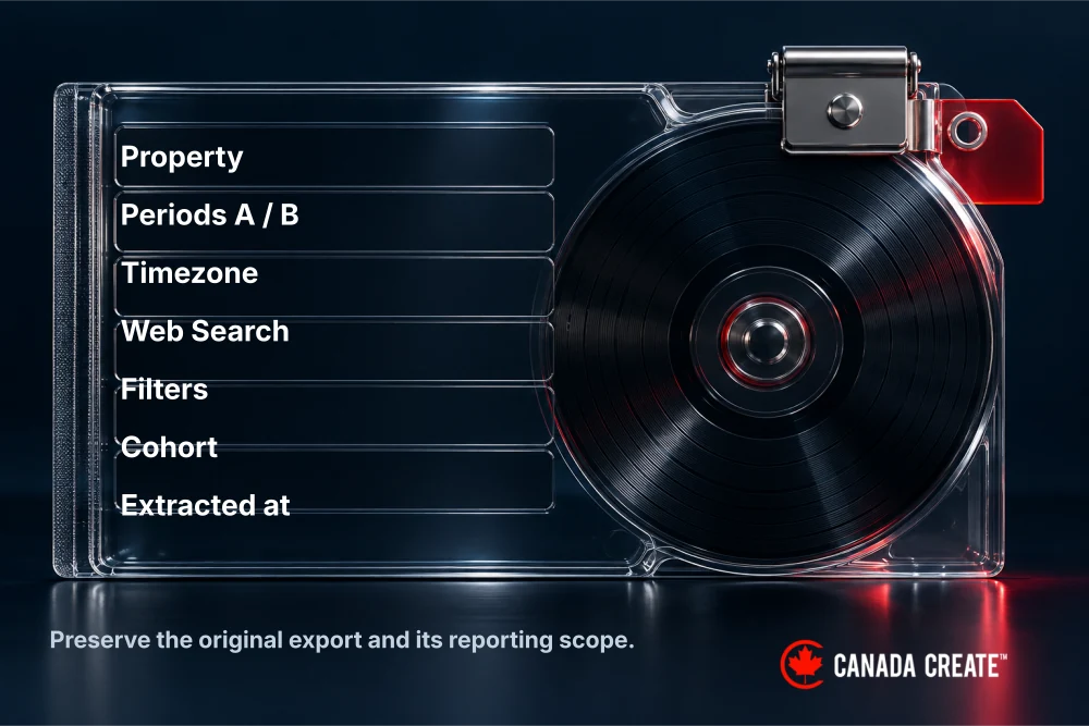 A comparison record retains property, periods, filters and extraction details.