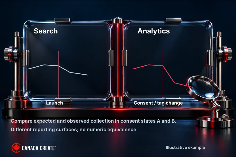 Conceptual analytics and search traces diverge near a measurement change that needs testing.