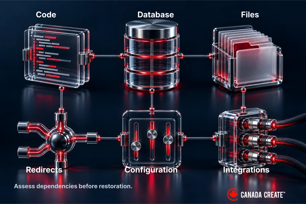 A rollback includes several connected system components rather than one website object.