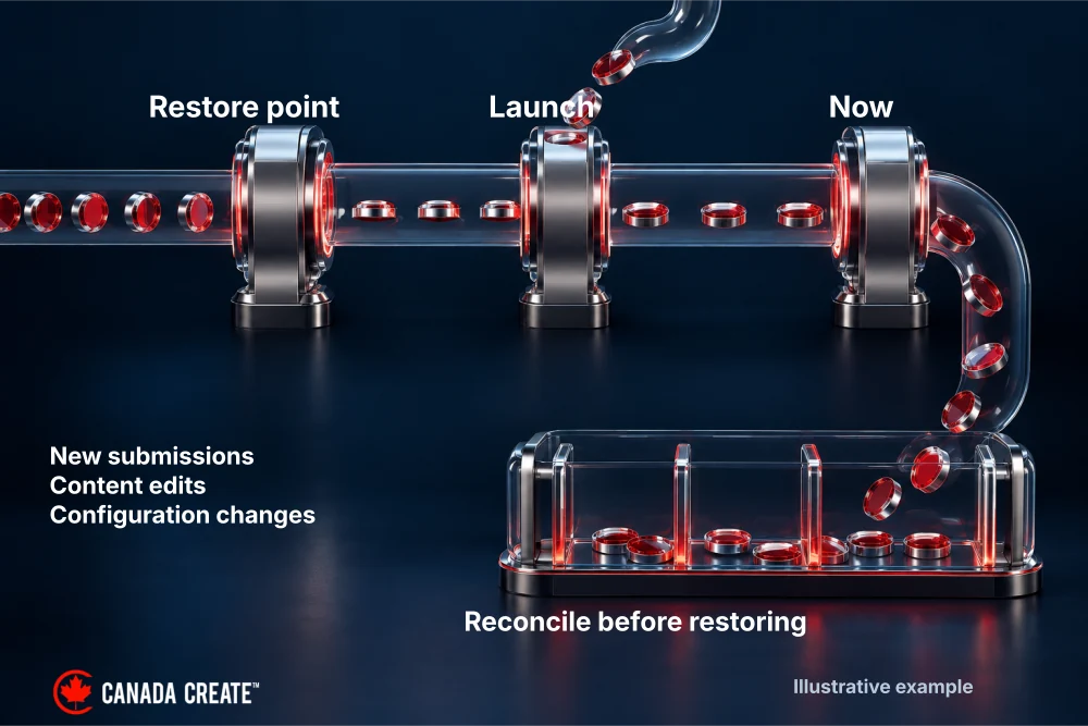 Changes since the restore point must be reconciled before a rollback.