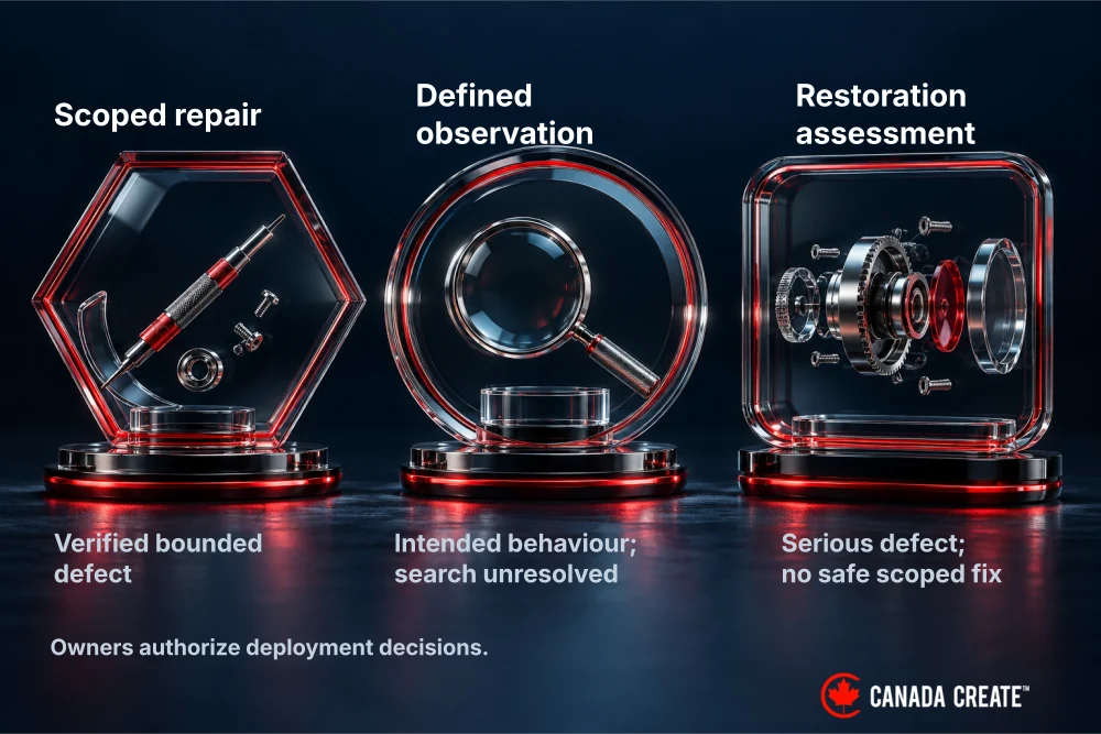 Three evidence-led options distinguish repair, observation and restoration assessment.