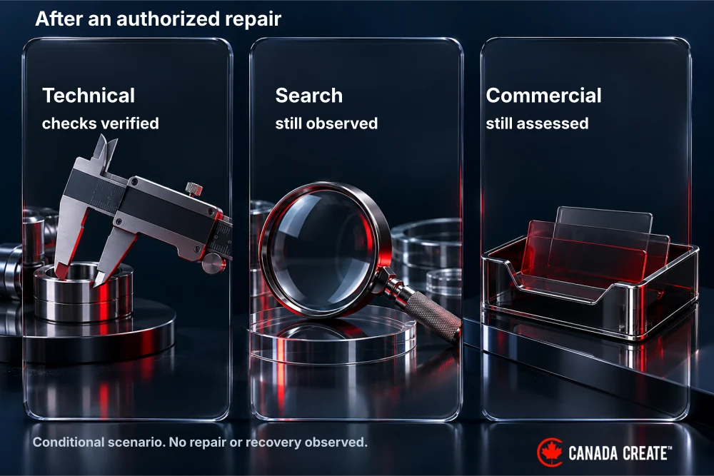 Technical verification, search outcomes and commercial outcomes remain separate closeout statements.