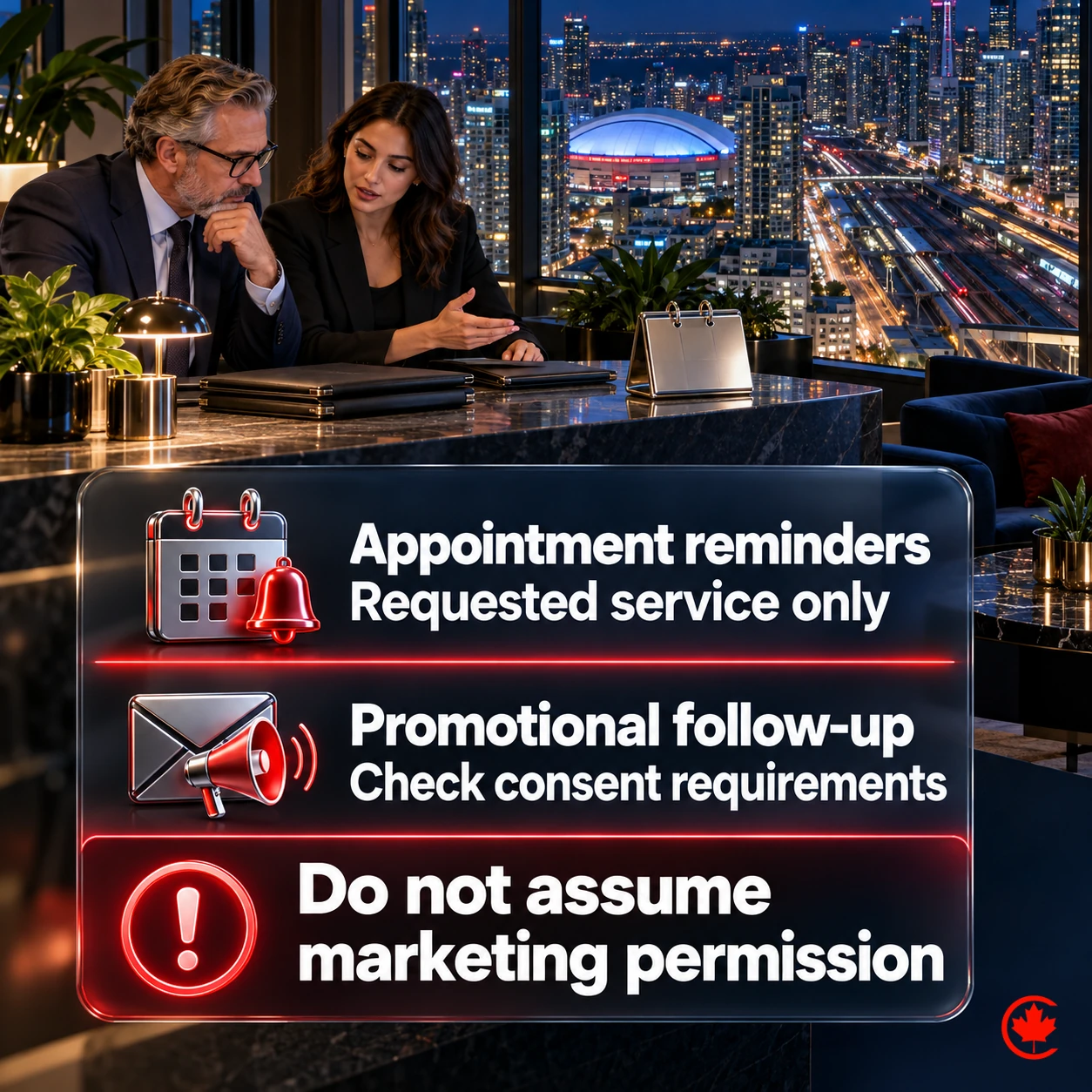 Appointment reminders serve the requested service; before promotional follow-up, check consent requirements rather than assuming marketing permission from an enquiry.