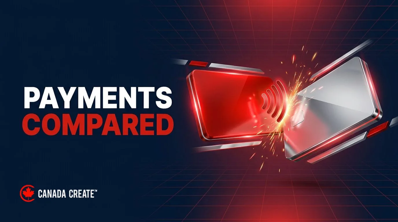Payments compared: a silver and a red payment card facing off with sparks between them