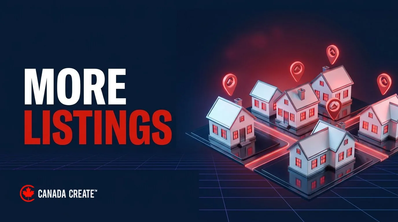More listings: white miniature houses on a glass neighbourhood map with red location pins popping up