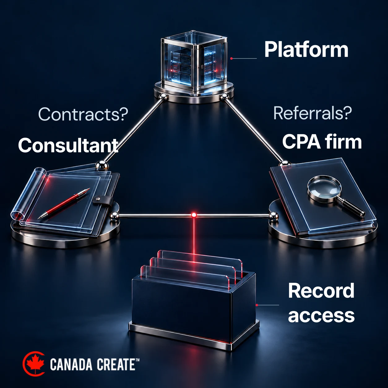 A platform, consultant and CPA firm are connected by disclosed contractual and referral relationships.