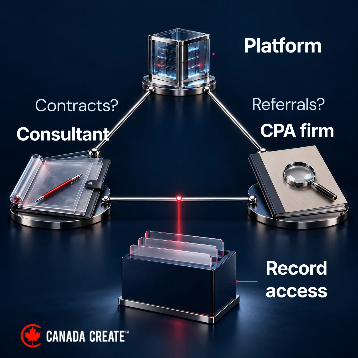 A platform, consultant and CPA firm are connected by disclosed contractual and referral relationships.