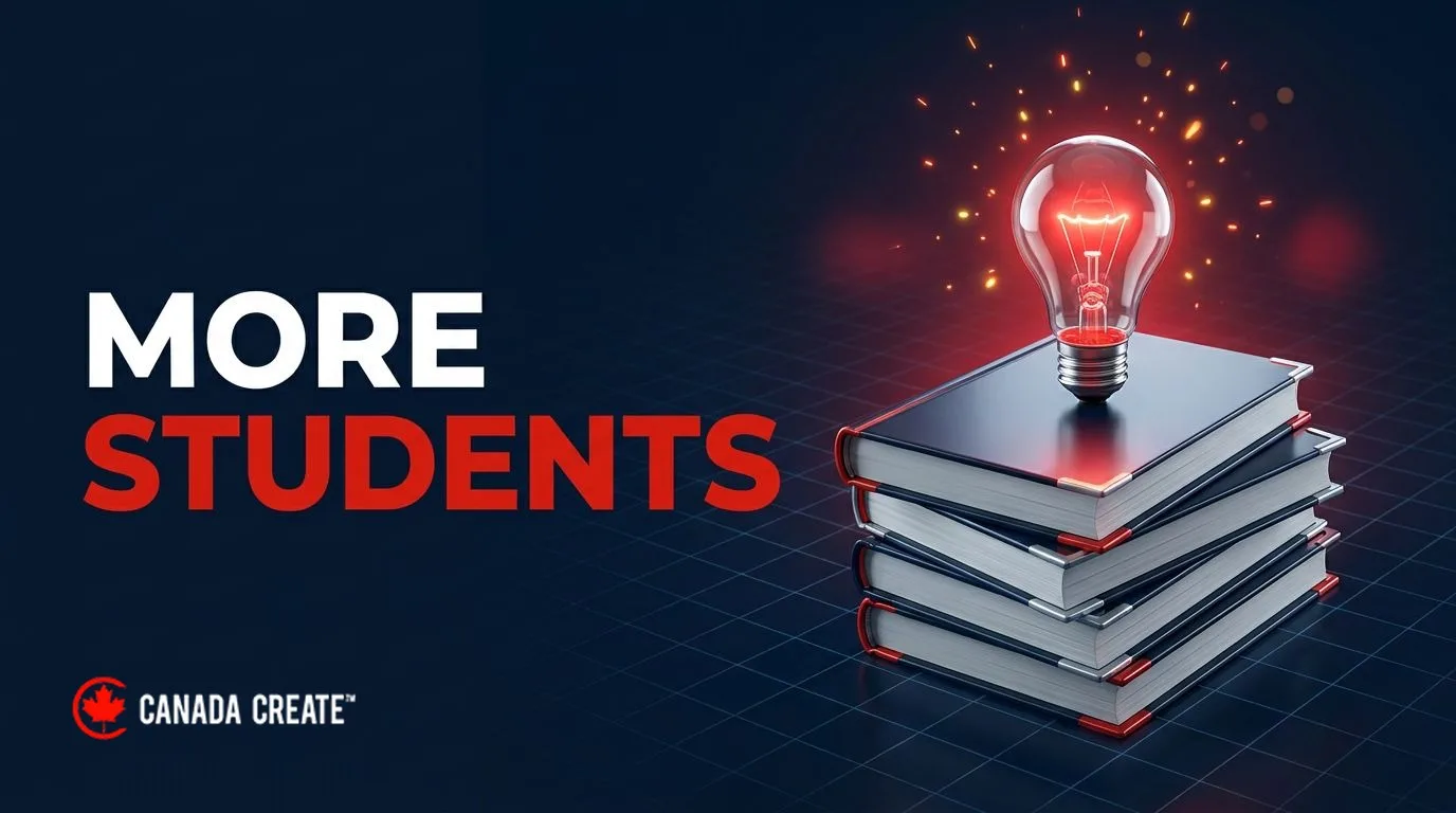 More students: a stack of hardcover books with a red glowing light bulb on top and sparks rising