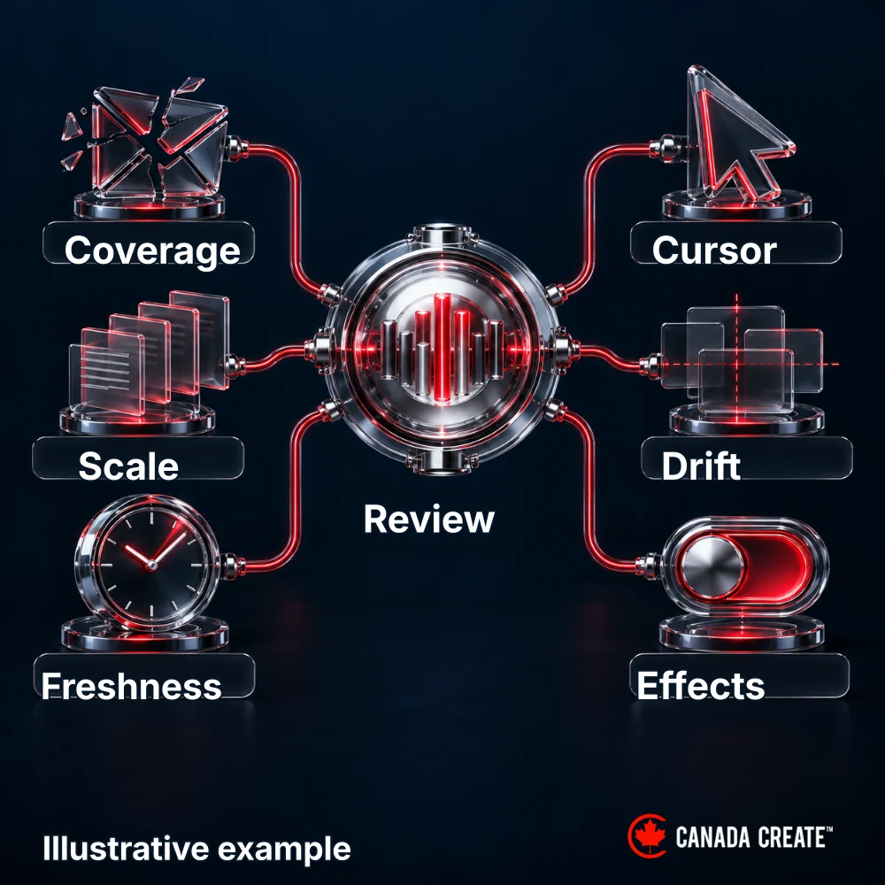 Illustrative example: Changes in coverage, cursor behaviour, scale, drift, freshness or side effects reopen the architecture decision.
