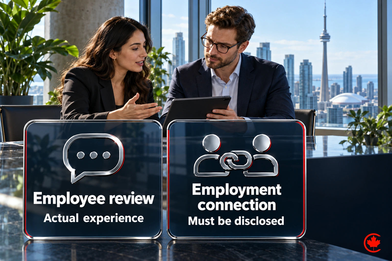 An employee review describes actual experience, while the employment connection must be disclosed.