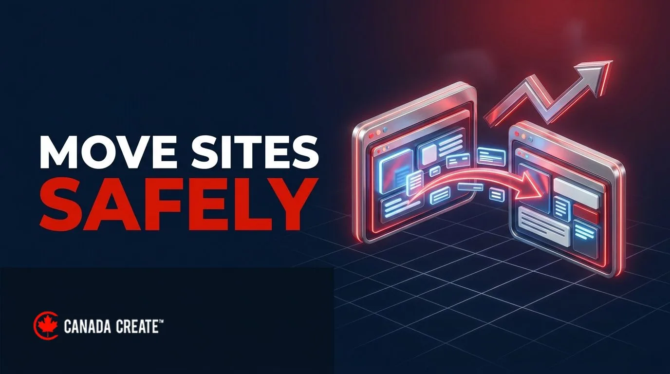 Move sites safely: page blocks carried by a red arrow from one browser window to another