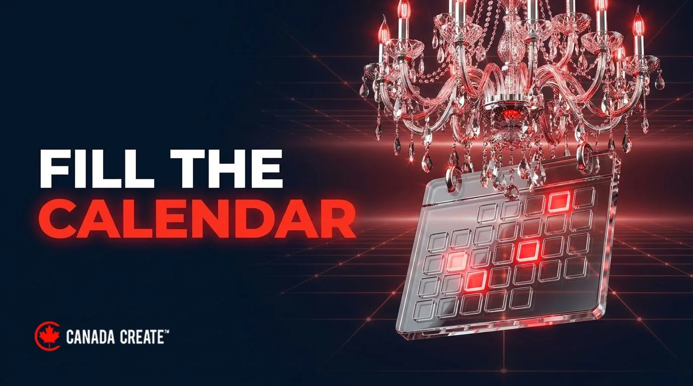 Fill the calendar: a crystal chandelier above a glass calendar with several squares glowing red