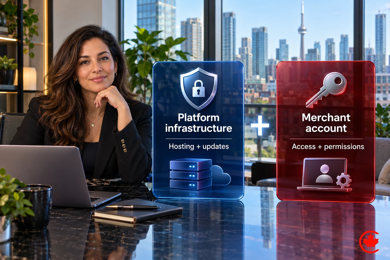 Platform infrastructure security is shown alongside merchant account access and permissions.