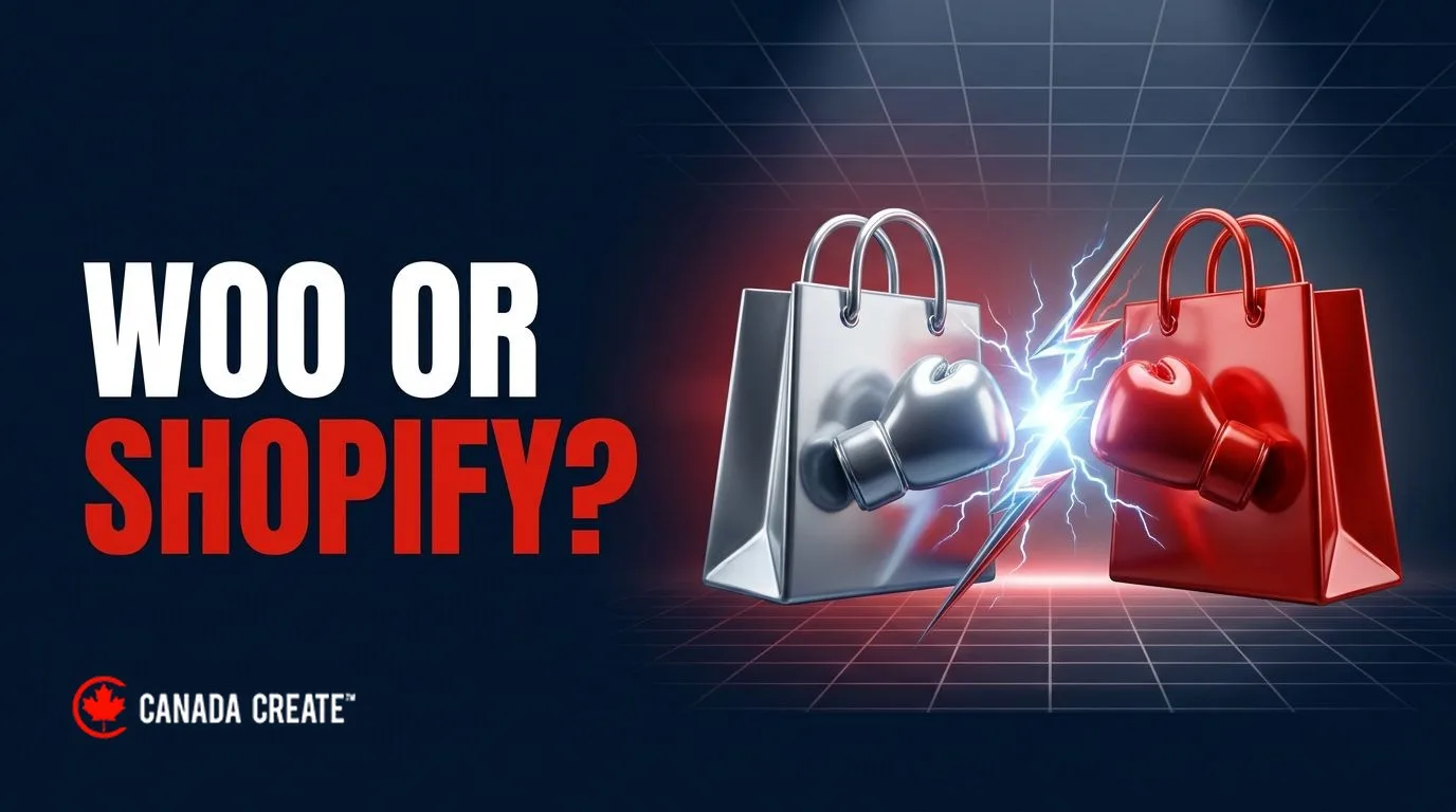 Woo or Shopify: two shopping bags facing off with a spark between them